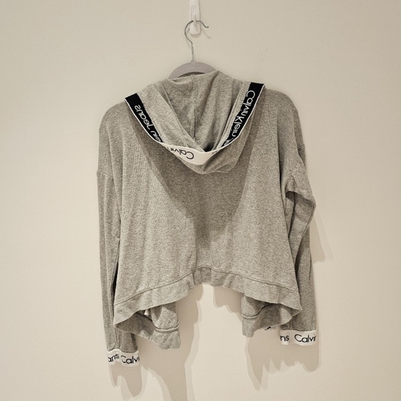 Calvin Klein Contrast Trim Hooded Sweatshirt S Heather Grey - Picture 5 of 6